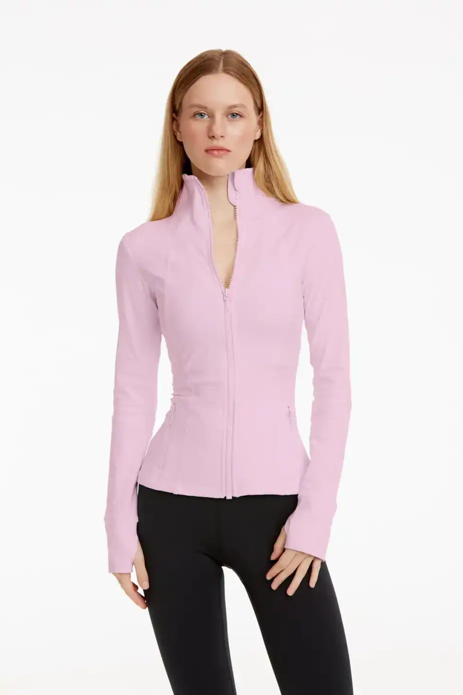 Pembe atletik fermuarlı ceket.